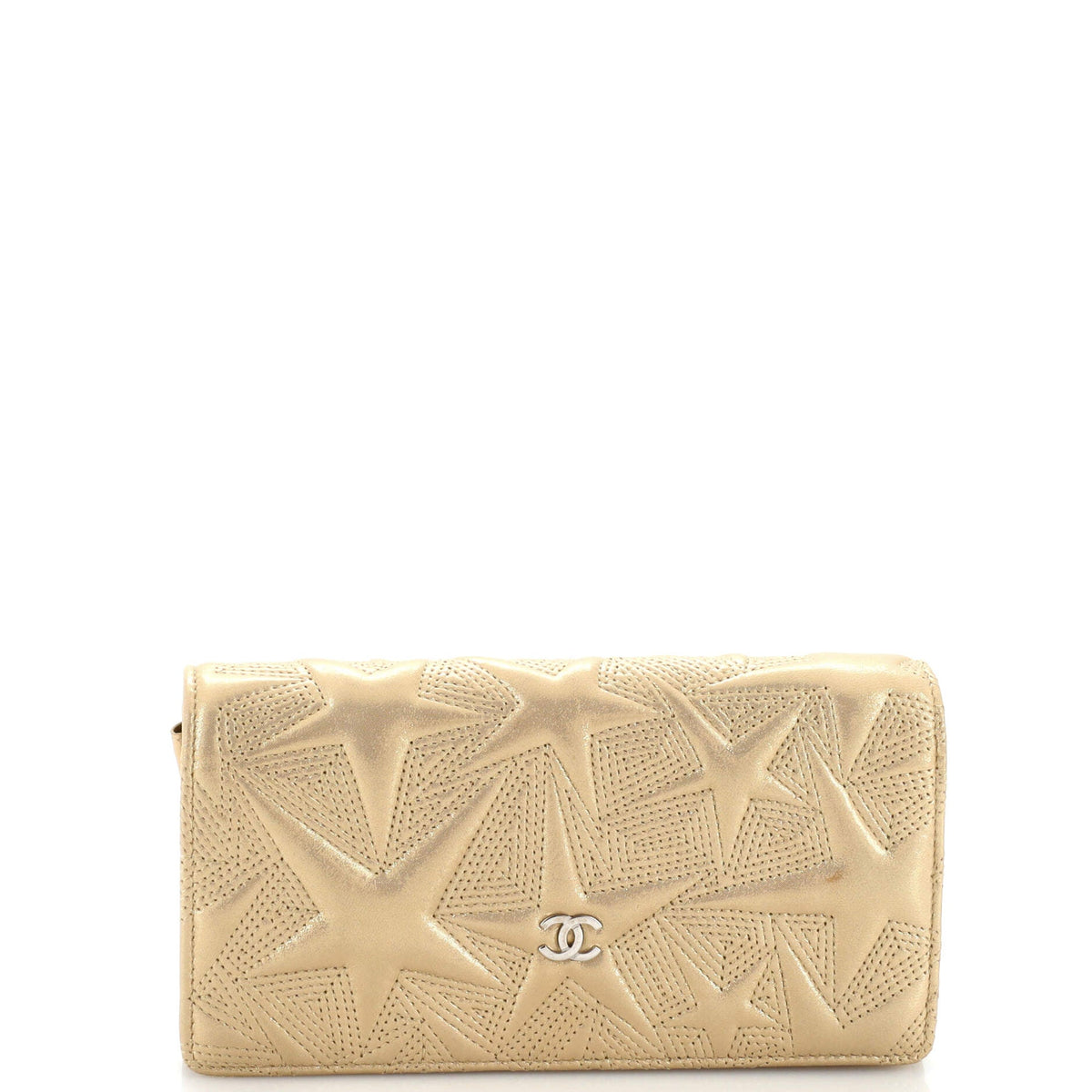 Chanel CHANEL CC Gusset Flap Wallet Star Embossed Lambskin Long