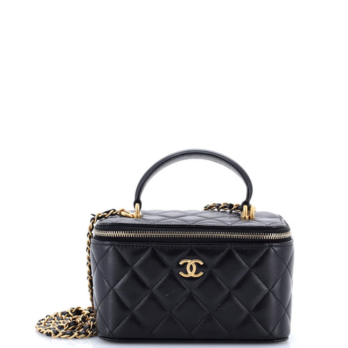 CHANEL Classic Top Handle Vanity Case with Chain Quilted Lambskin Small