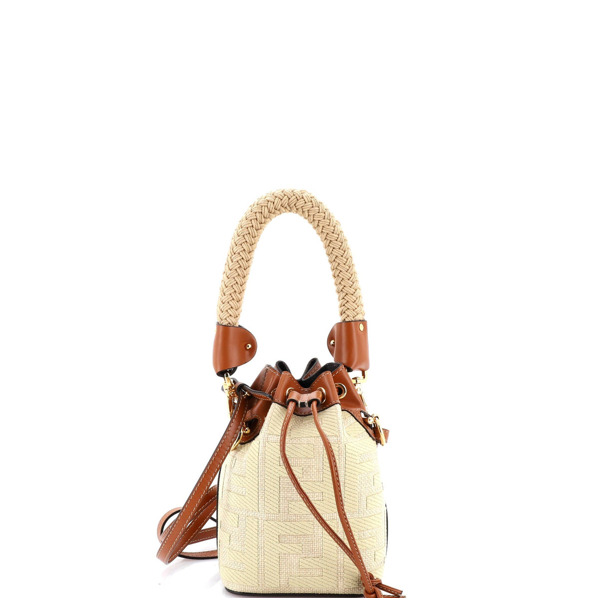 Fendi FENDI Woven Handle Mon Tresor Bucket Bag Zucca Embroidered Canvas Mini