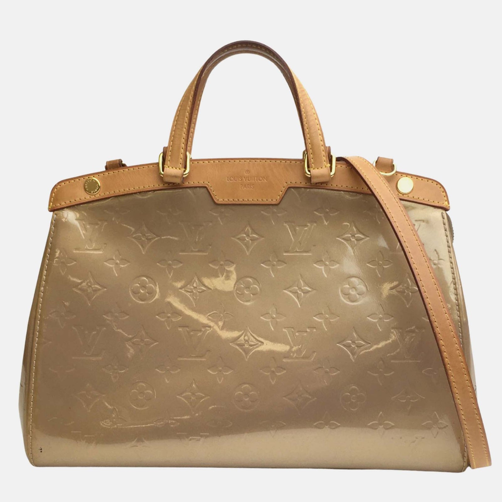 Louis Vuitton Sac à main Brea MM en cuir verni monogrammé doré