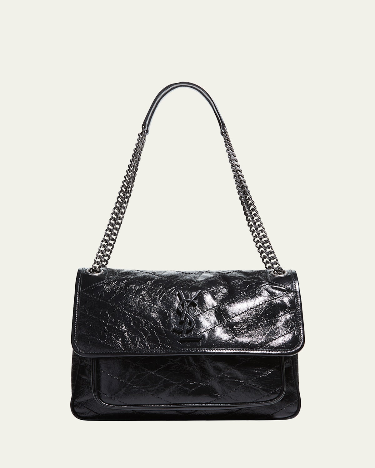 Saint Laurent Niki Medium Flap YSL Shoulder Bag in Crinkled Leather