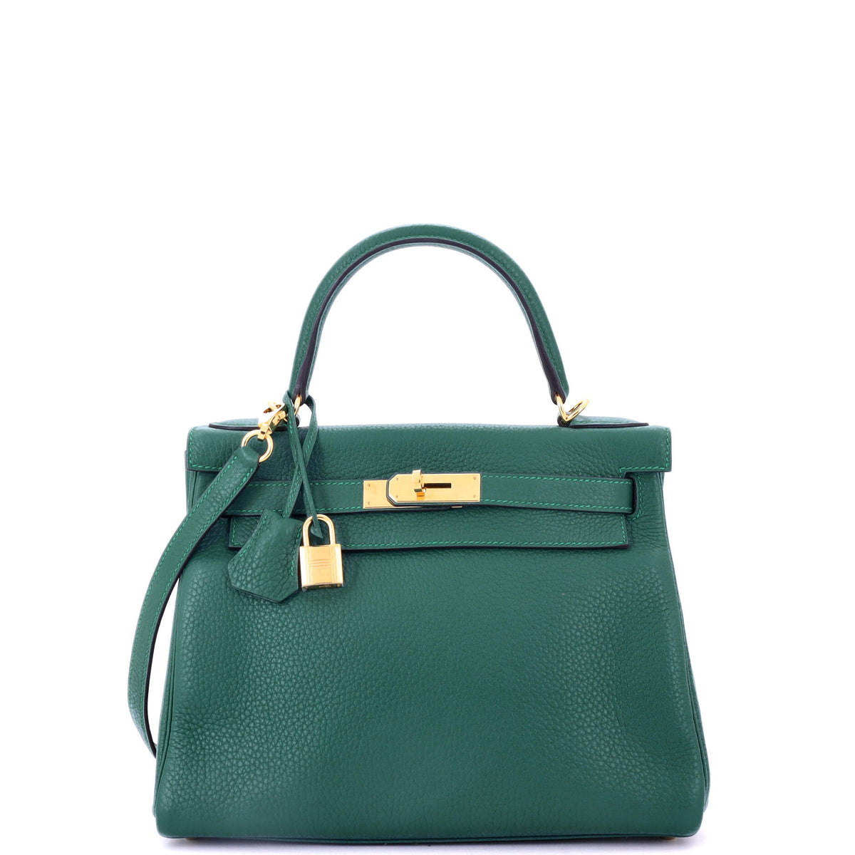 Herm?s Kelly Handbag Malachite Clemence with Gold Hardware 28