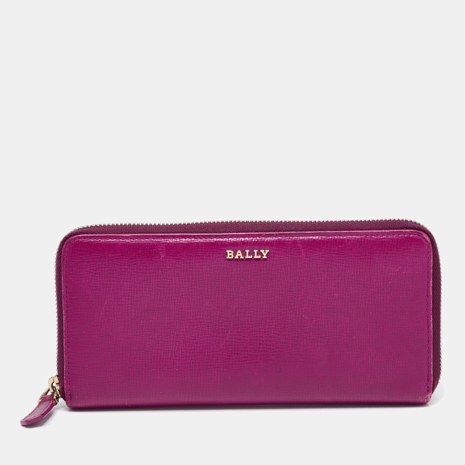 Bally Purple Leather Zip Around Wallet