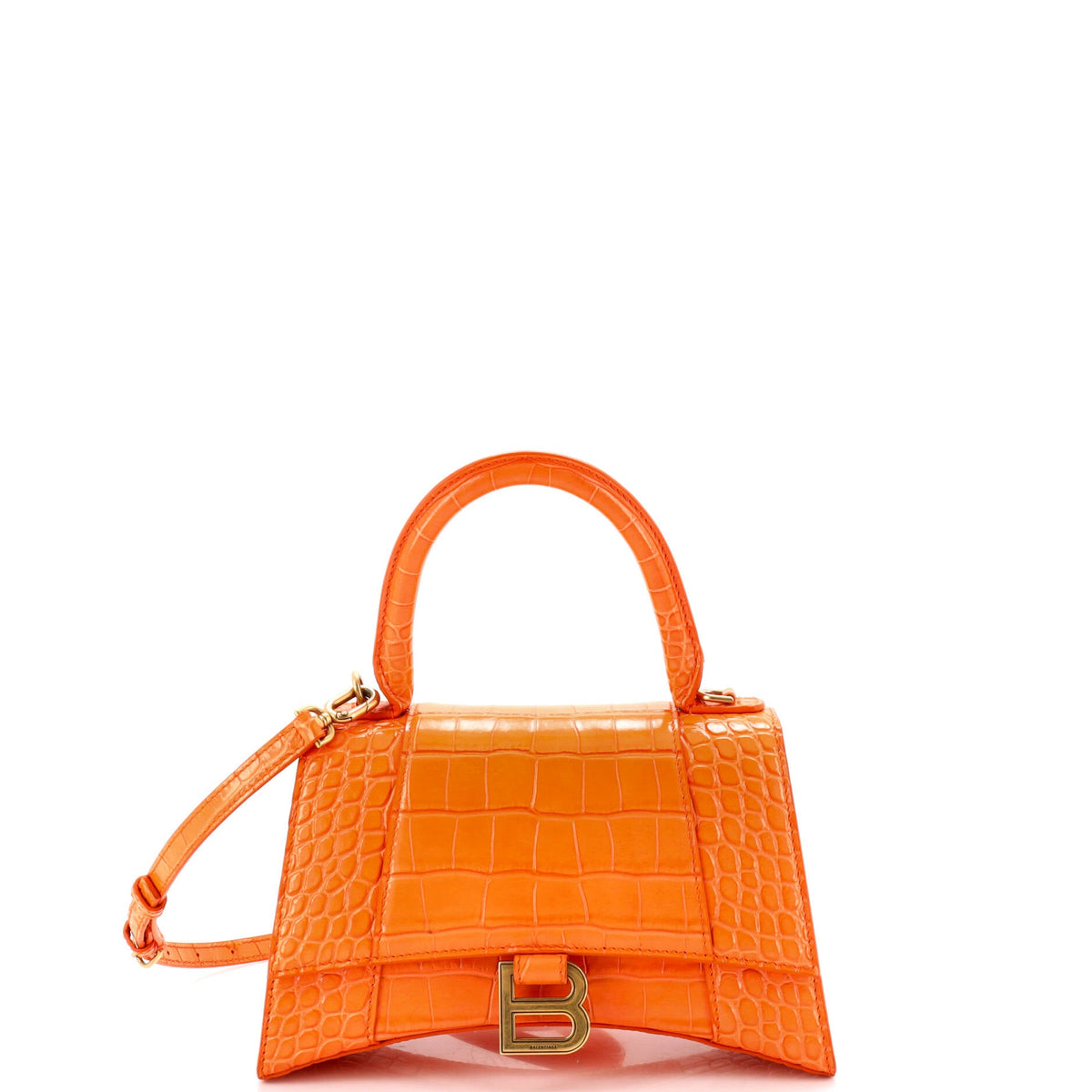 Balenciaga Hourglass Top Handle Bag Crocodile Embossed Leather Small