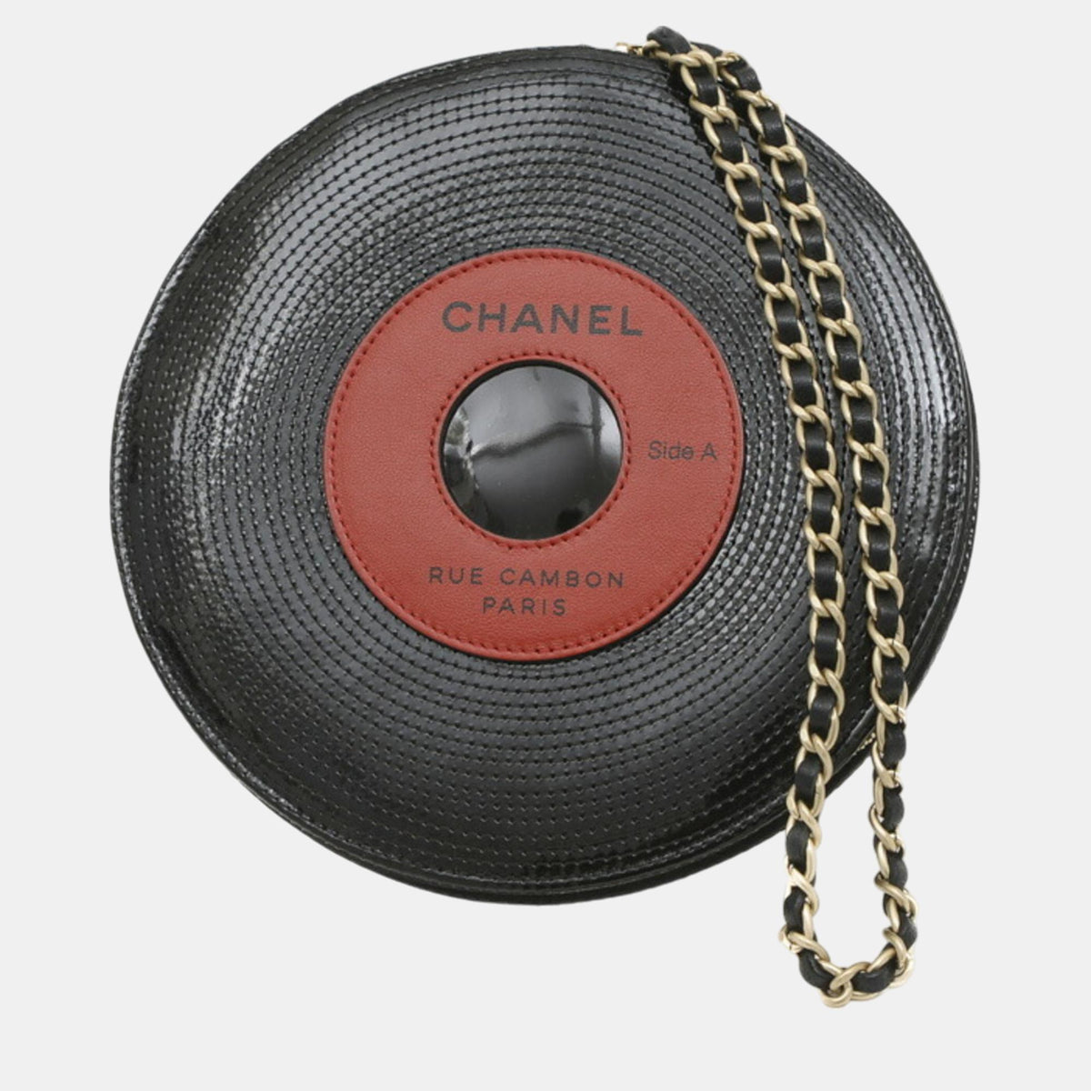 Chanel Black Red Patent Leather Record Chain Bag