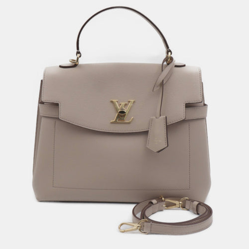 Gray Leather Lockme Ever MM Top Handle Bag