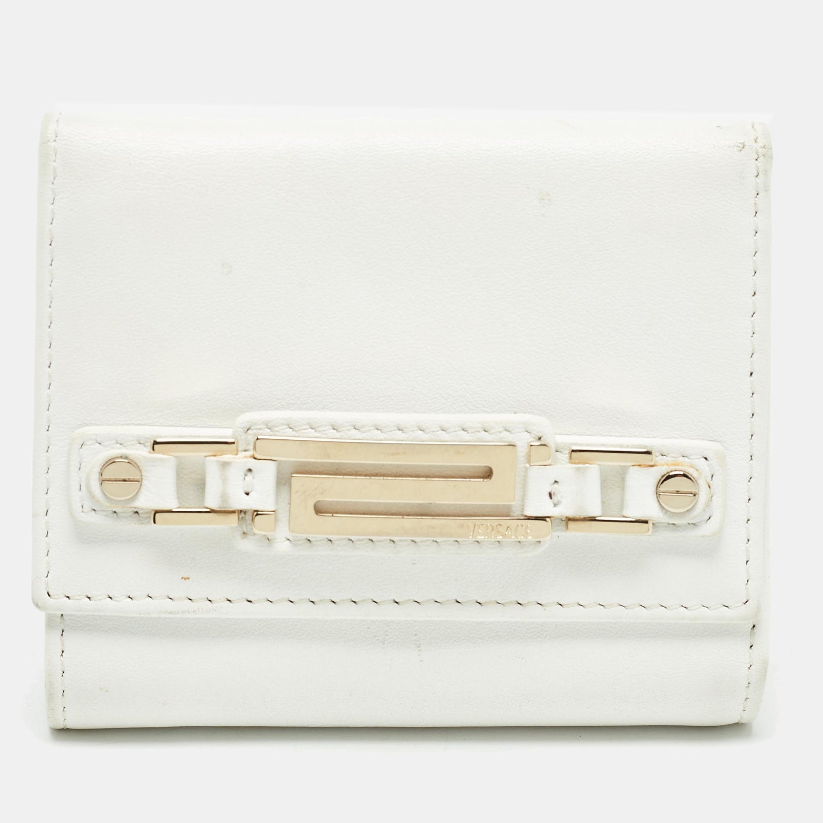 Versace White Leather Trifold Compact Wallet