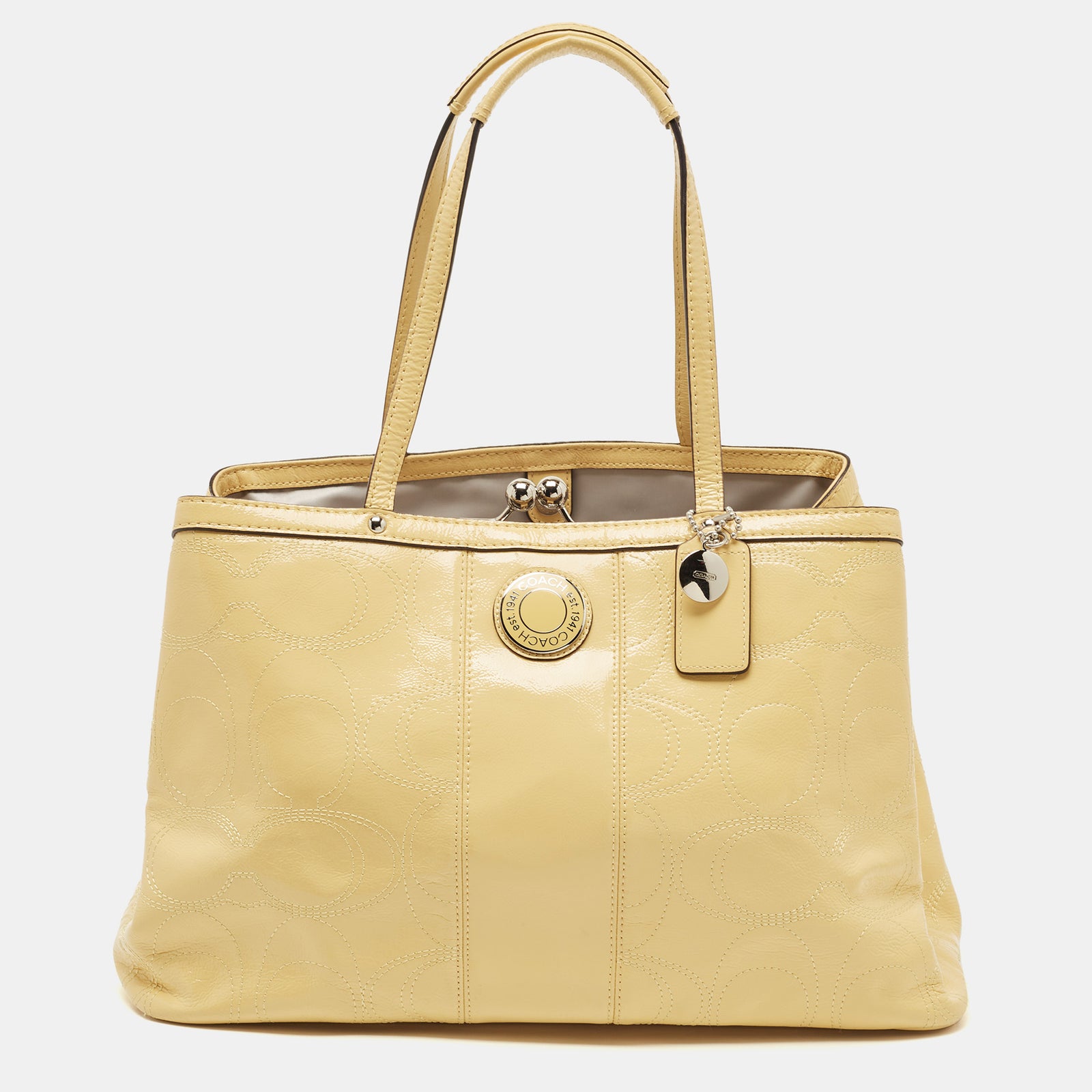 Coach Yellow Op Art Patent Leather Kisslock Tote