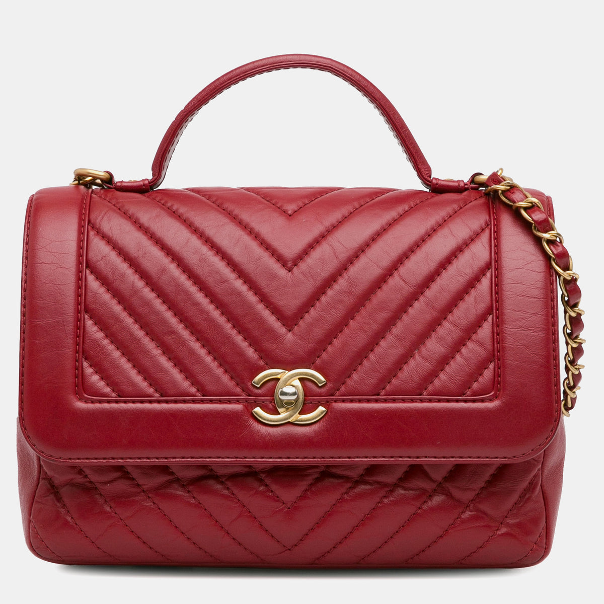 Chanel CC Chevron Calfskin Top Handle Flap