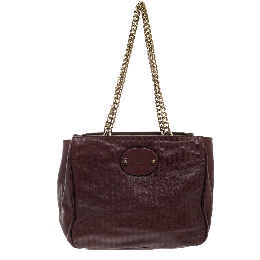 Chloe Burgundy Leather Chain Tote