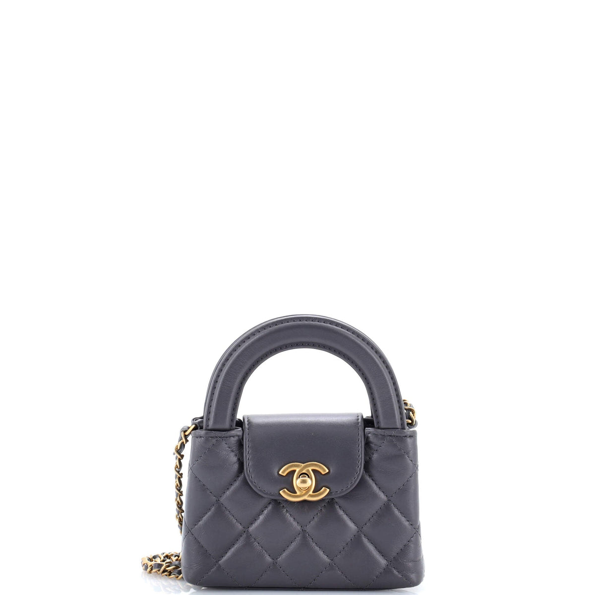 Chanel CHANEL Kelly Top Handle Shopping Bag Quilted Shiny Aged Calfskin Nano