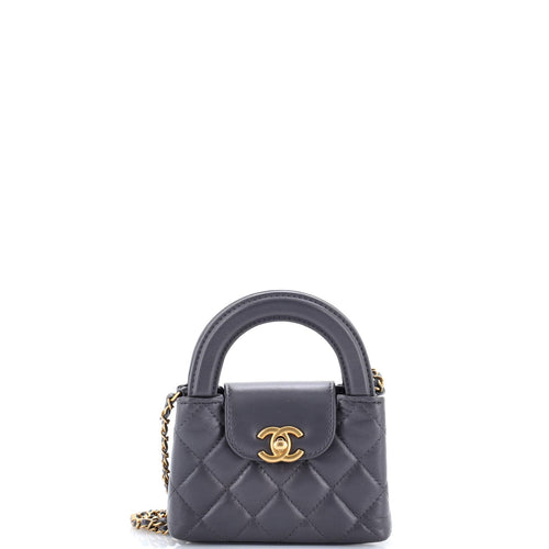CHANEL Kelly Top Handle Shopping Bag Quilted Shiny Aged Calfskin Nano