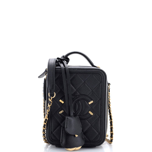 CHANEL Filigree Vertical Vanity Case Quilted Caviar