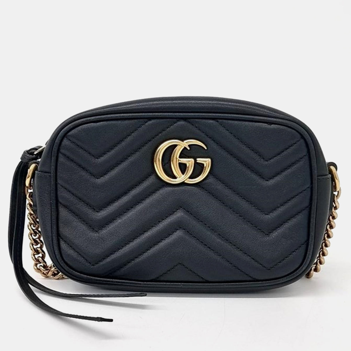 Gucci Black Leather GG Marmont Camera Shoulder Bag