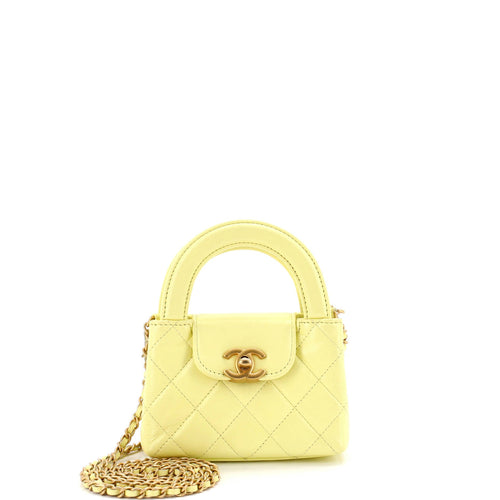 CHANEL Kelly Top Handle Shopping Bag Quilted Shiny Aged Calfskin Nano