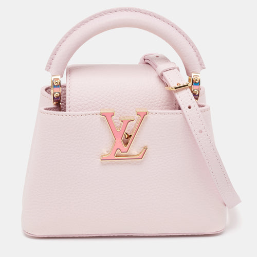 Lilac Mother Of Pearl Taurillon Leather Mini Capucines Bag