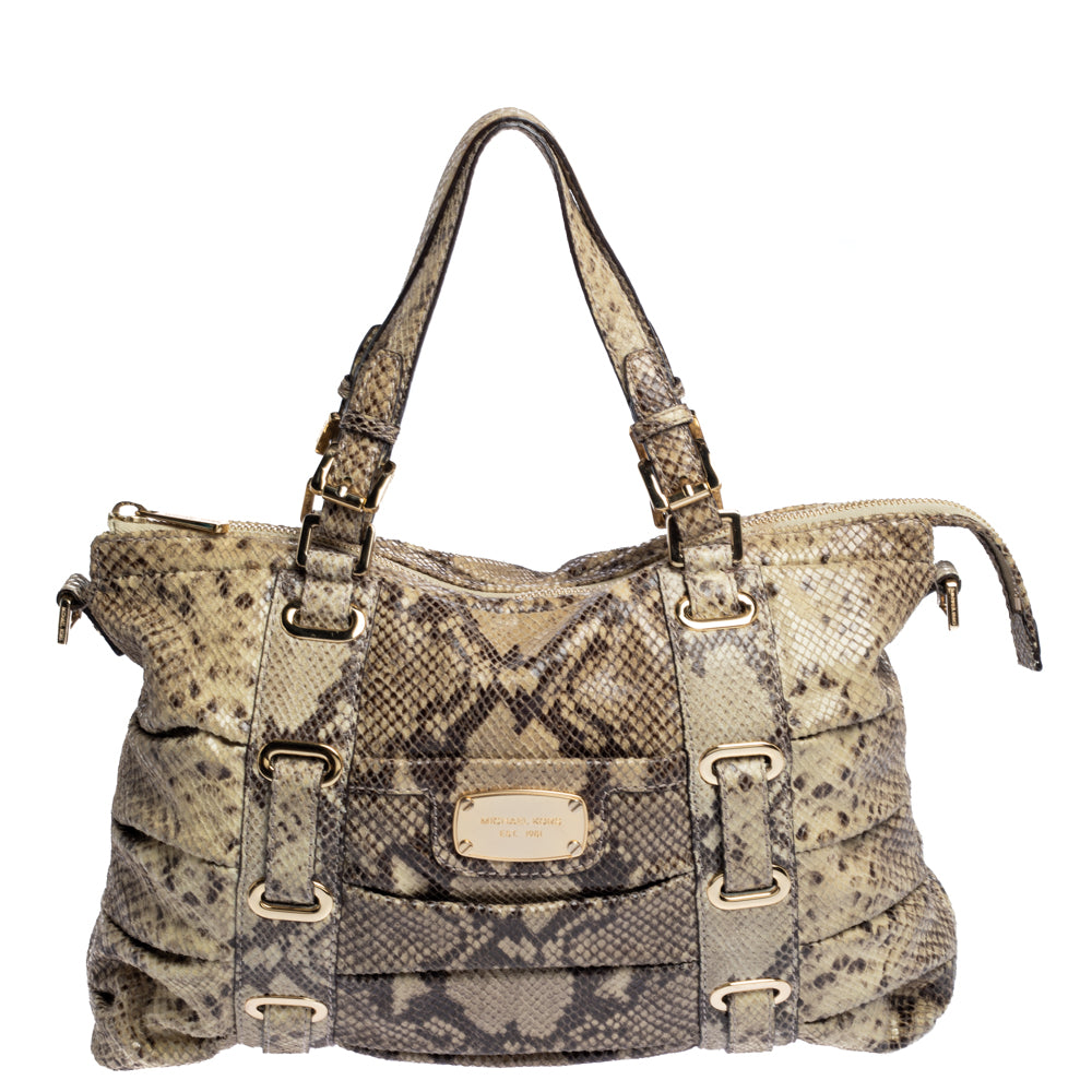 Michael Kors Beige Python Effect Leather Satchel