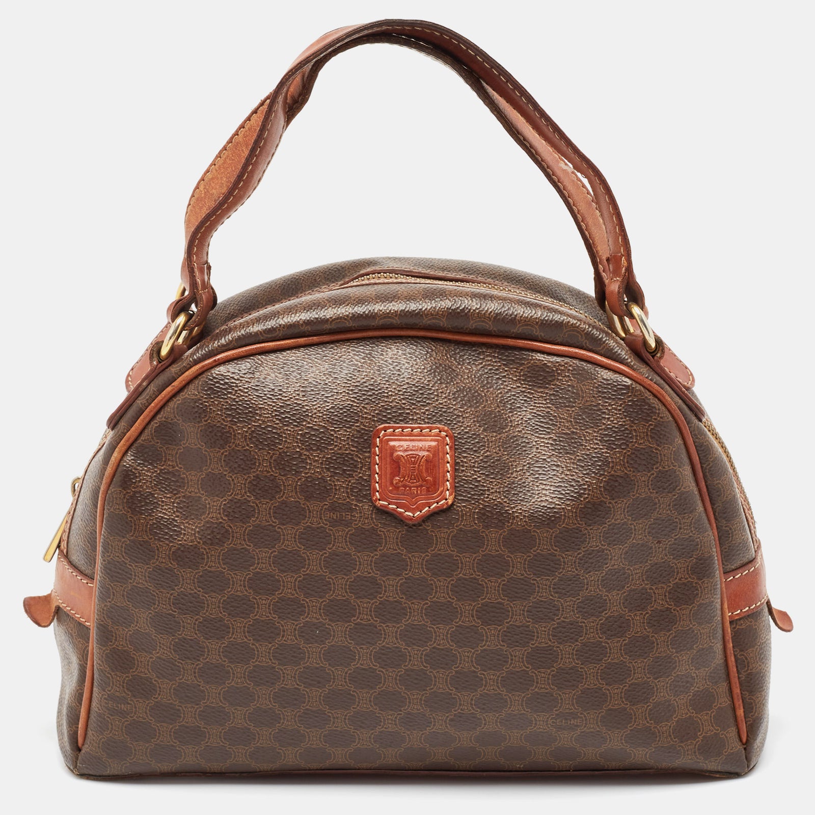 Celine Brown Macadam Coated Canvas and Leather Dome Satchel