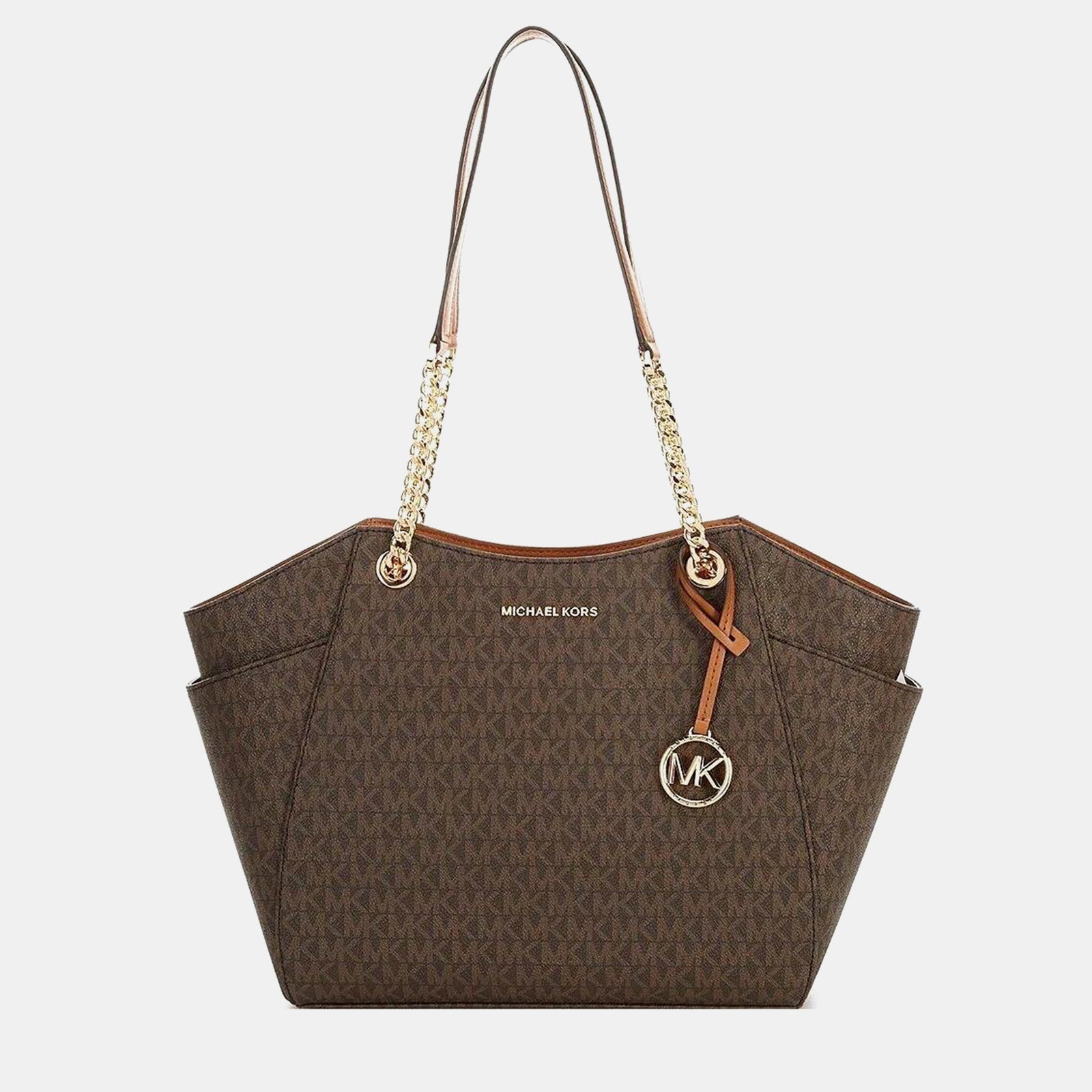 Michael Kors Brown Signature and Leather Jet Tote Bag