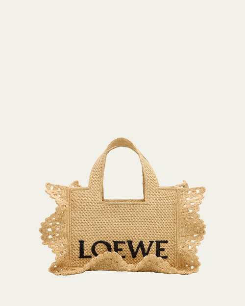 x Paula's Ibiza Small Ruffled Tote Bag in Raffia