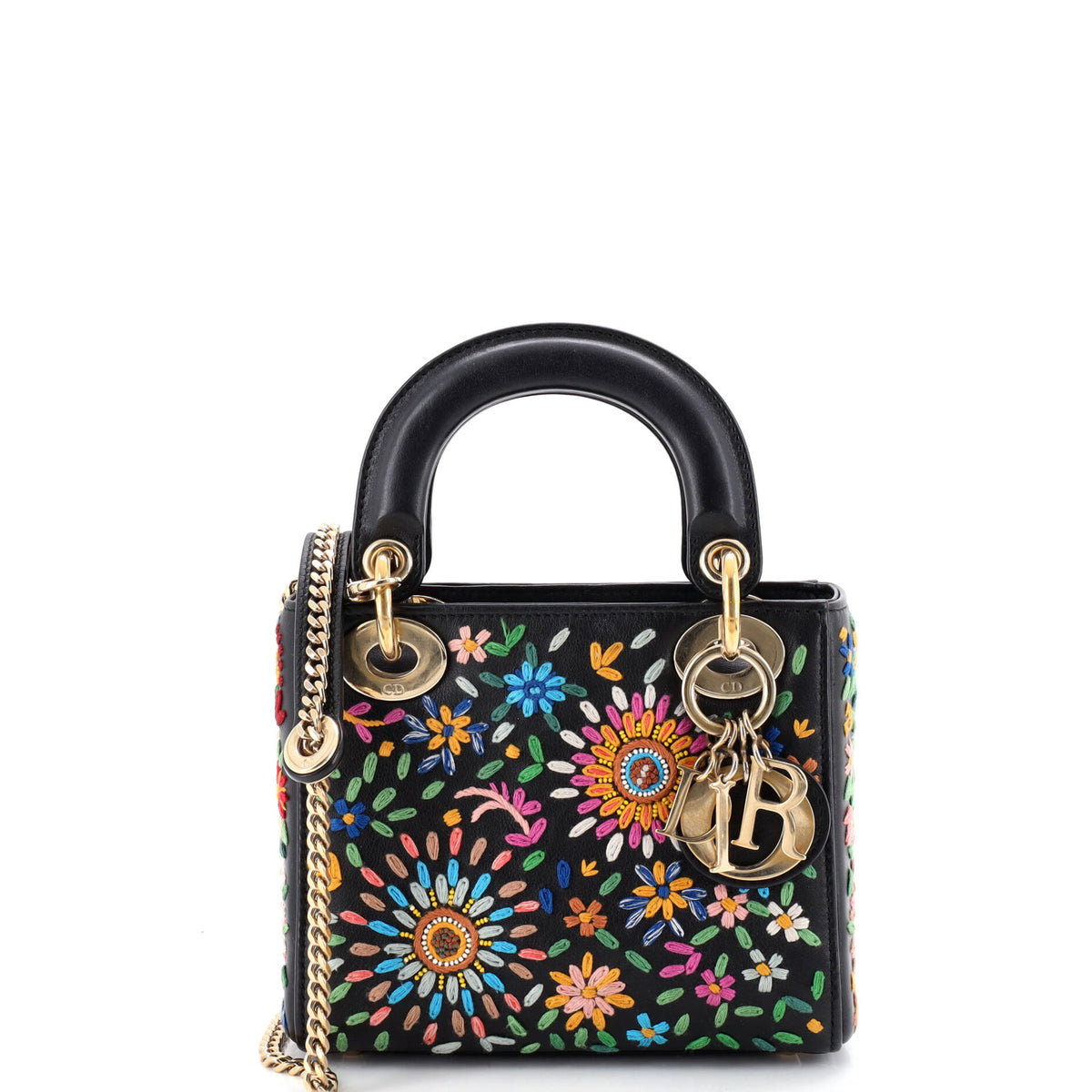 Christian Dior Lady Dior Chain Bag Embroidered Calfskin Mini