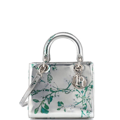 Lady Dior Bag Floral Print Metallic Leather Medium