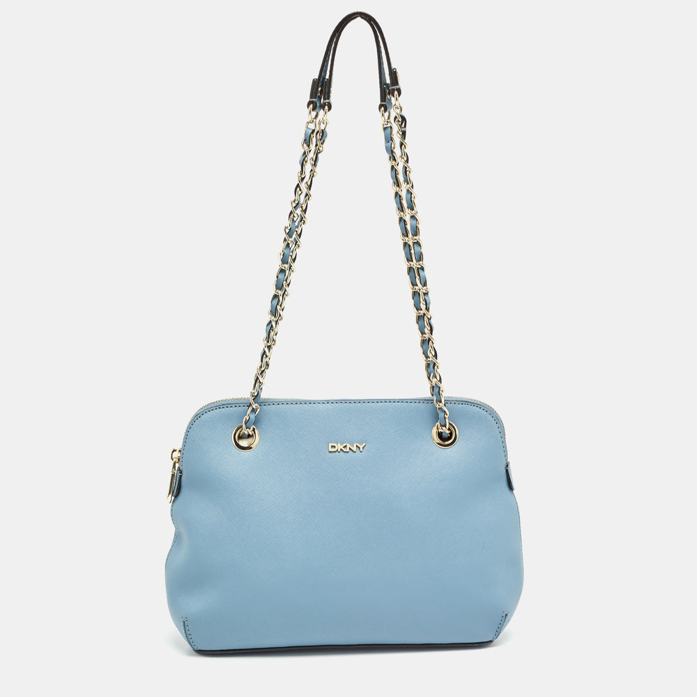 Light Blue Leather Camille Dome Shoulder Bag