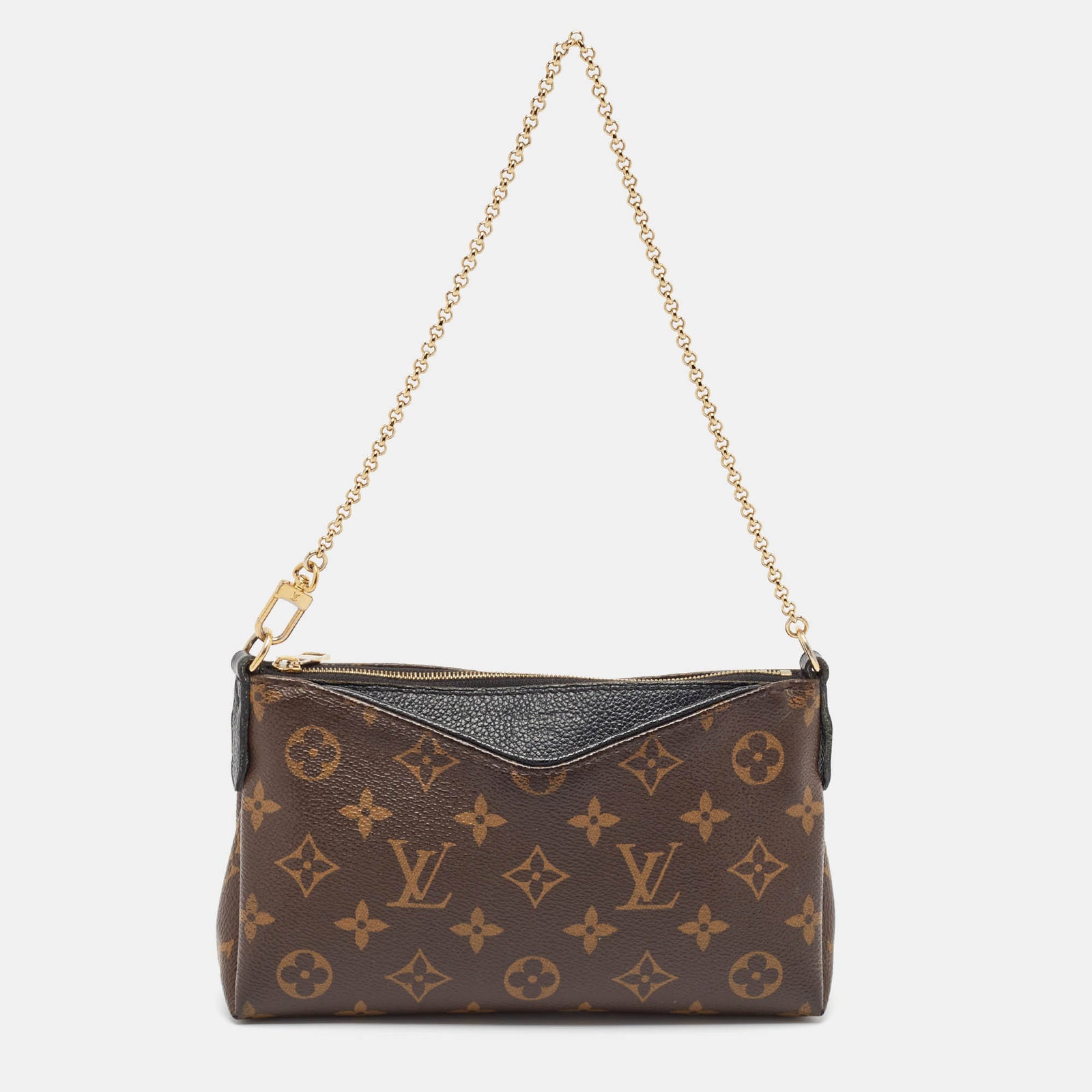 Louis Vuitton Schwarze Pallas Clutch aus Canvas mit Monogramm-Kette