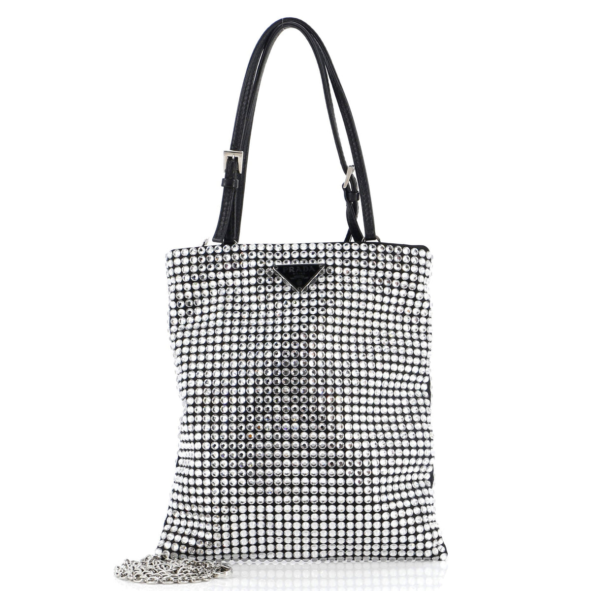 Prada PRADA Convertible Open Tote Crystal Embellished Satin Mini