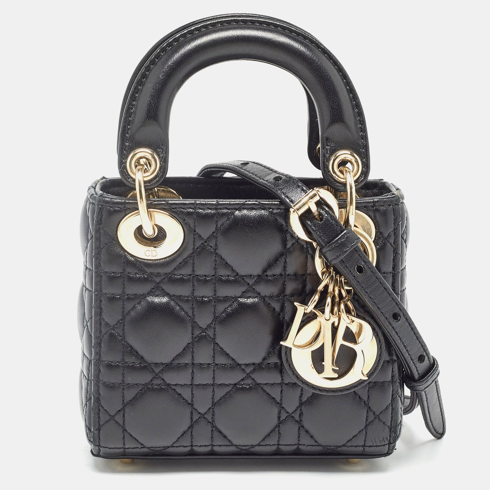 Dior Schwarze Micro Lady Tote aus Cannage-Leder