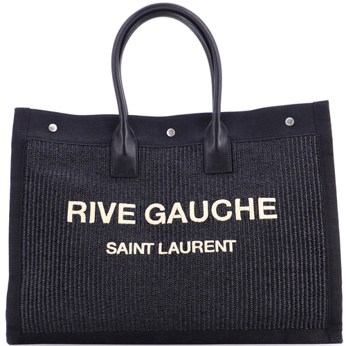Rive Gauche Shopper Tote Raffia with Canvas Large