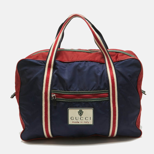 Red/Dark Blue Nylon Logo Travel Bag