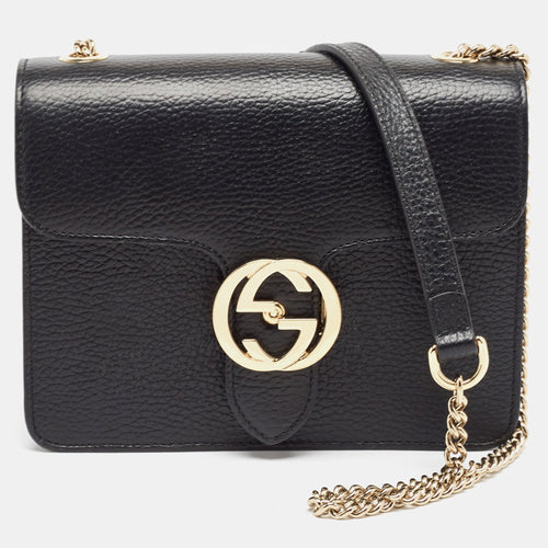 Black Leather Small Dollar Interlocking G Shoulder Bag