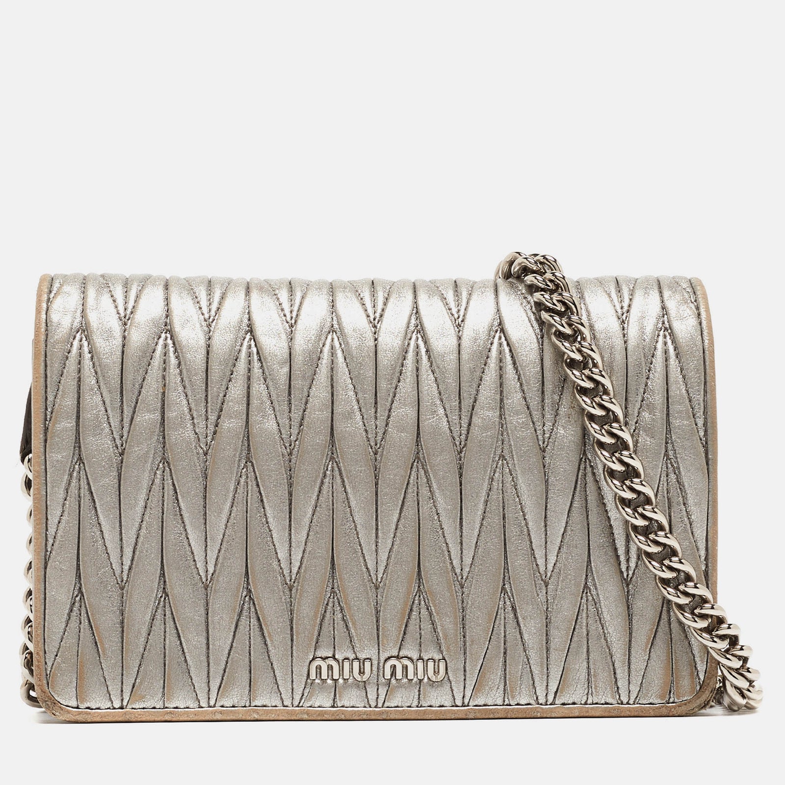 Miu Miu Grey Matelass&eacute; Leather Chain Crossbody Bag