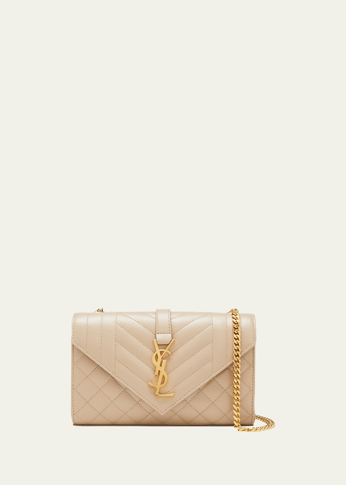 Saint Laurent Envelope Triquilt Small YSL Shoulder Bag in Grained Leather