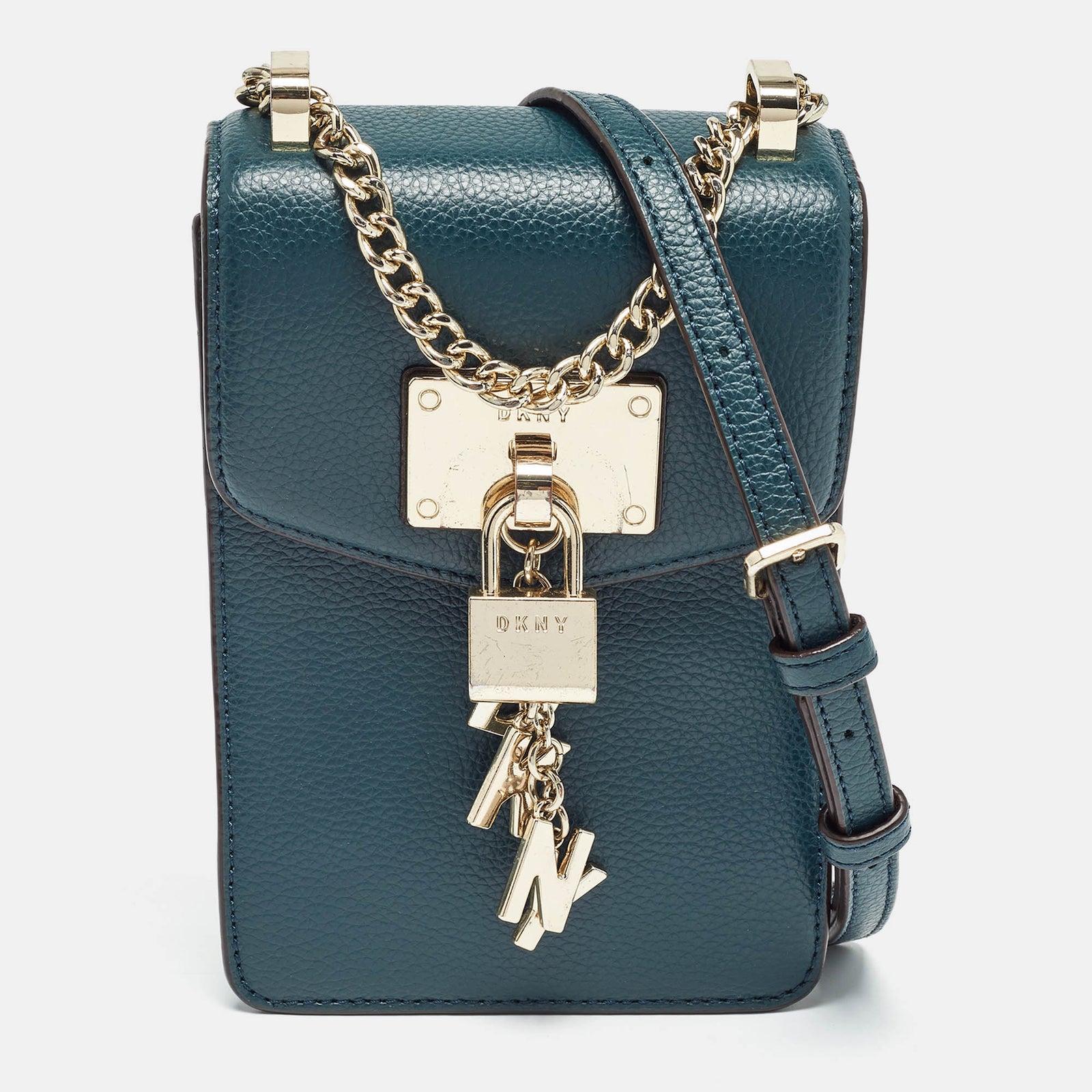 DKNY Teal Green Leather Elissa North South Crossbody Bag