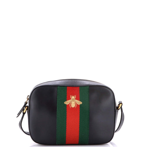 GUCCI Bee Web Camera Bag Leather