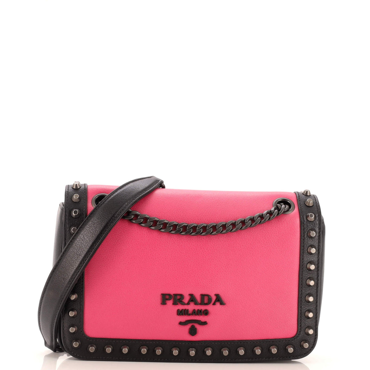 Prada PRADA Chain Flap Bag Studded Glace Calf Small