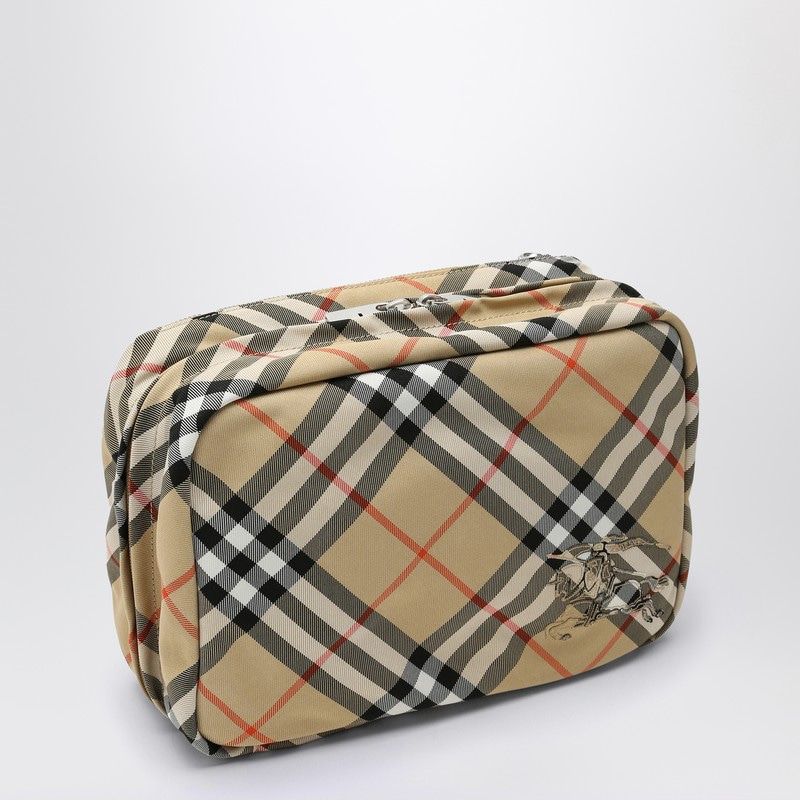 Burberry Men's Check Travel Pouch in Beige | 8092707158564