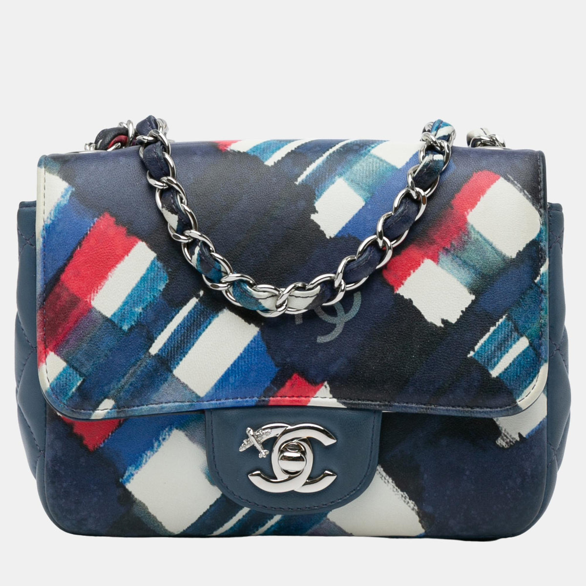 Chanel Blue Lambskin Leather Mini Square Classic Printed Airlines Flap Bag