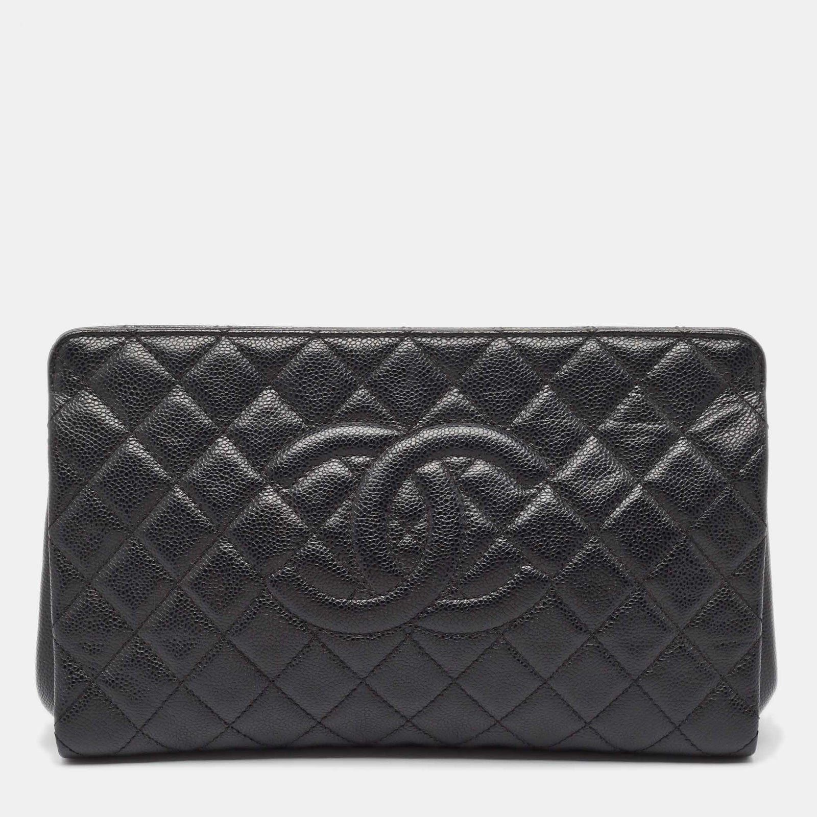 Chanel Schwarze Clutch mit CC-Rahmen aus Kaviarleder