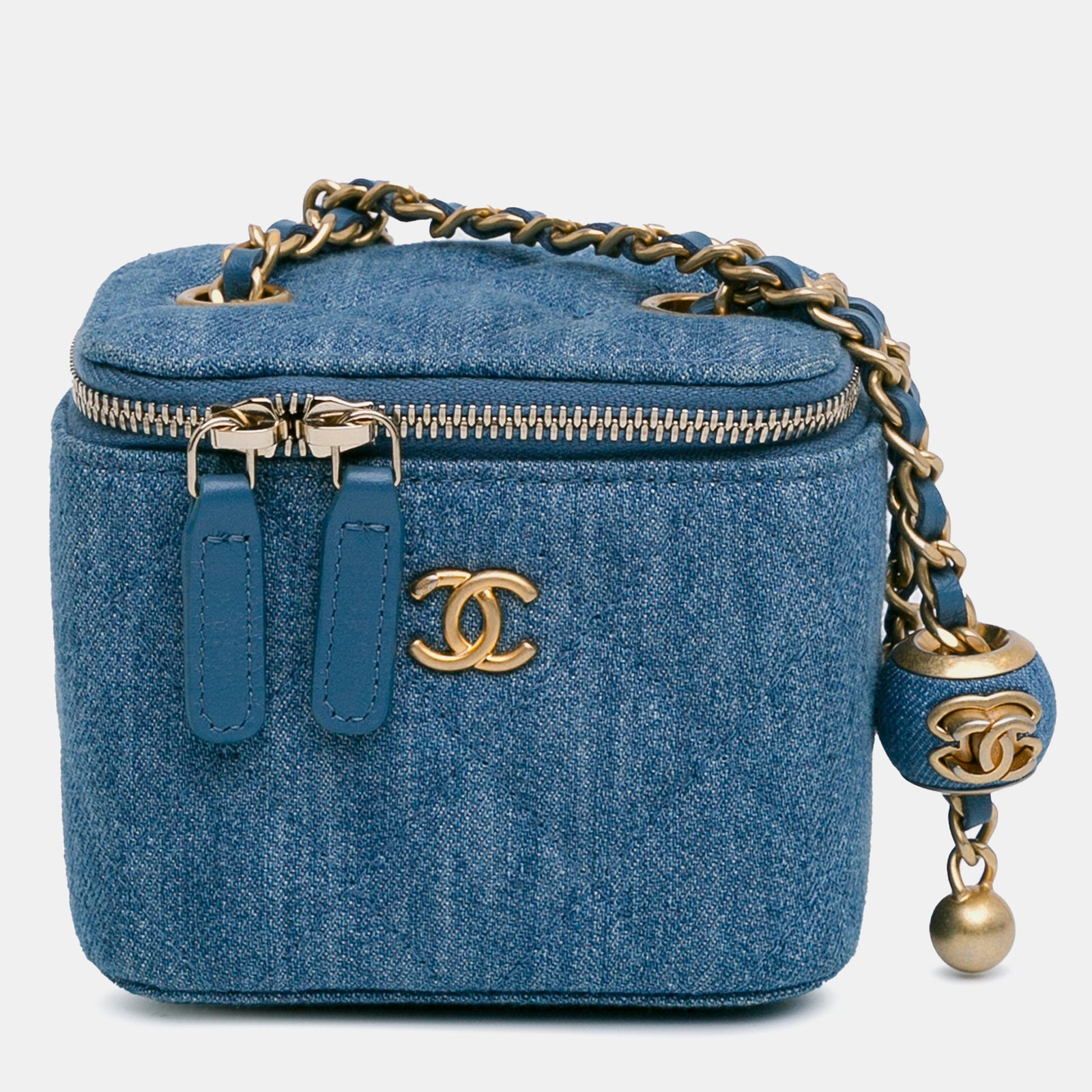 Chanel Mini-Kosmetiktasche aus Denim mit Perlen-Crush