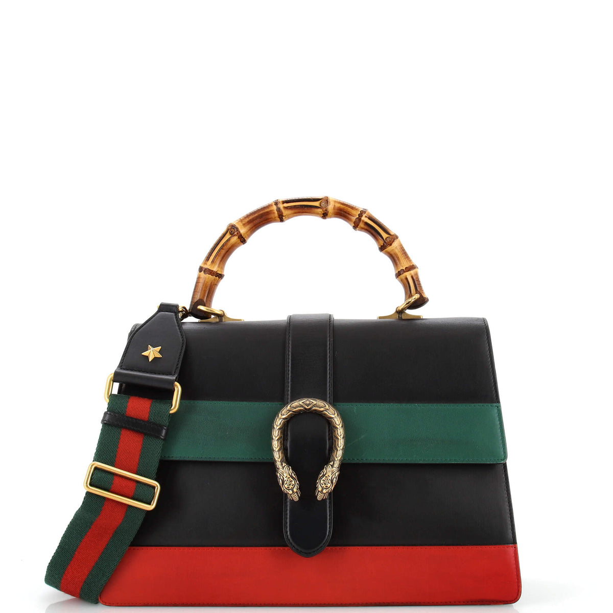 Gucci GUCCI Dionysus Bamboo Top Handle Bag Colorblock Leather Large