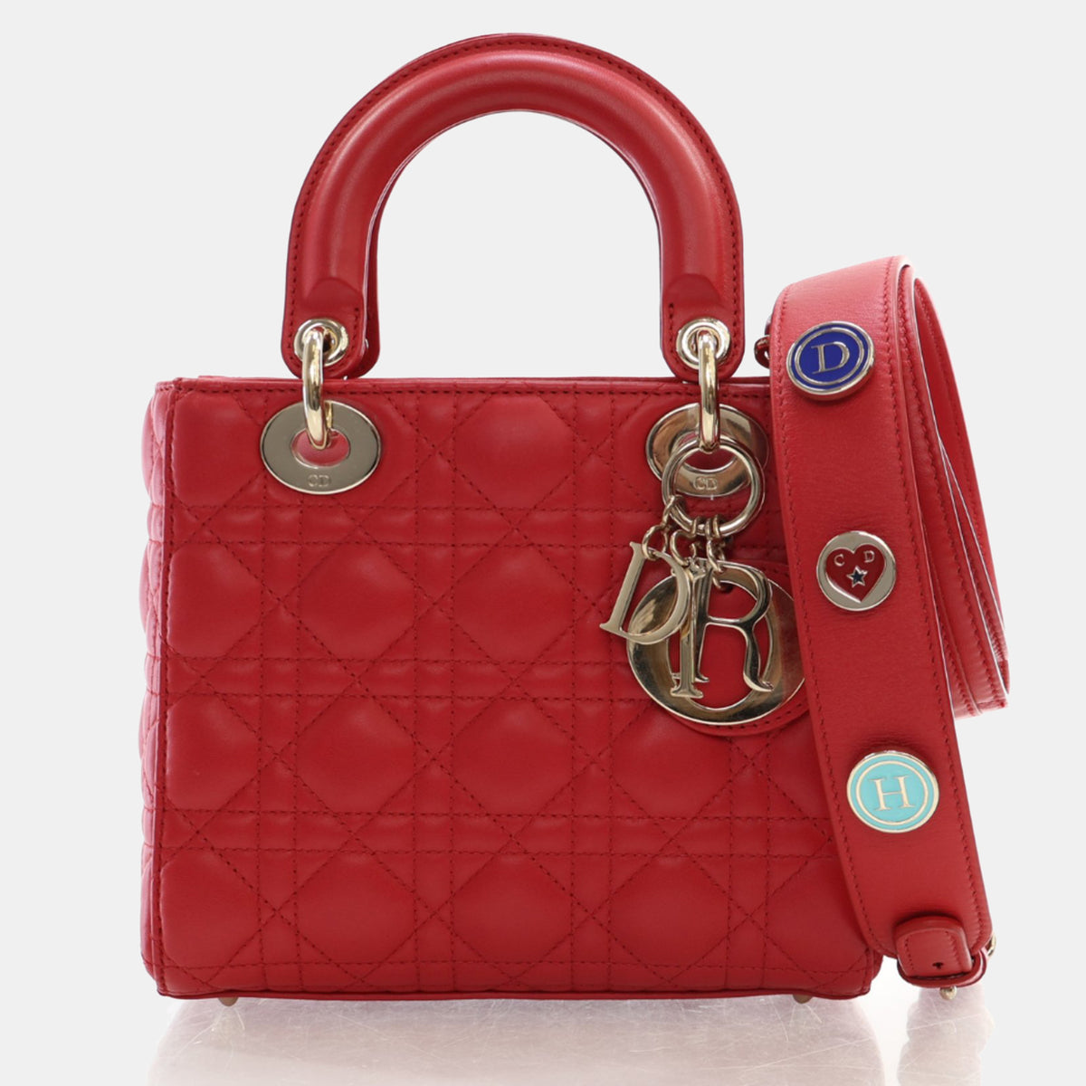 Dior Red Leather Medium Lady Top Handle Bags
