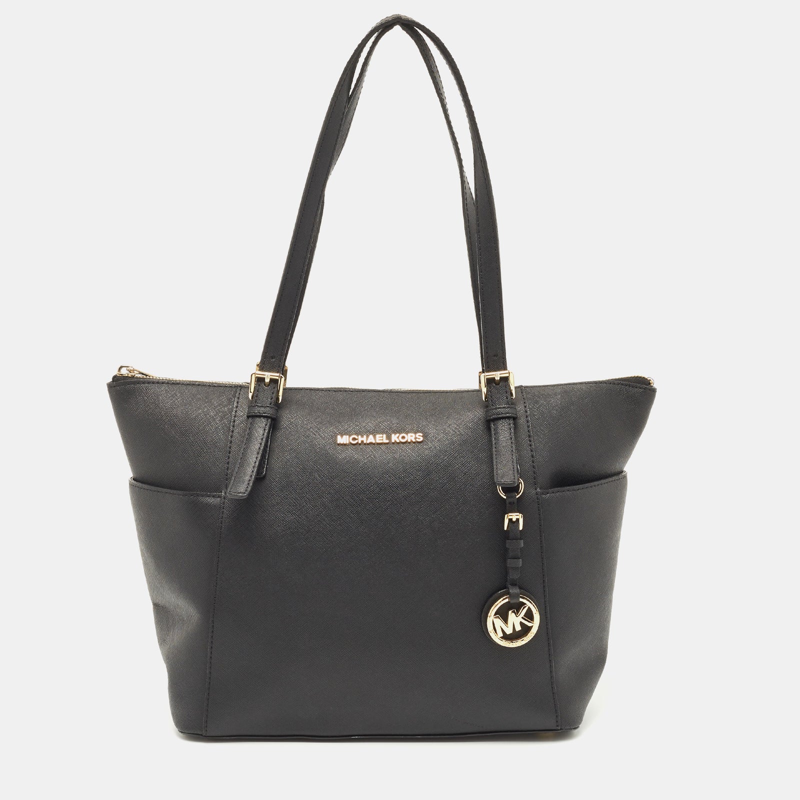 Michael Kors Black Saffiano Leather Jet Set Top Zip Tote