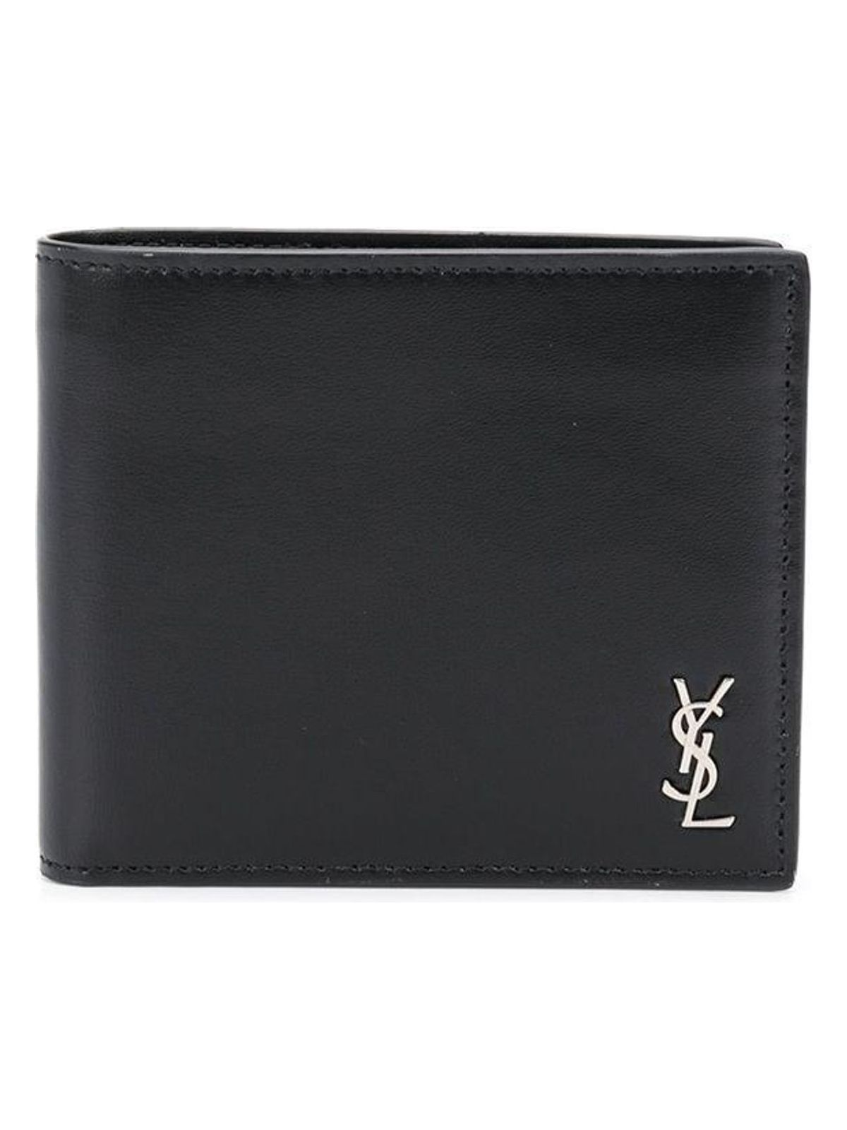 Saint Laurent Men's Logo Plaque Bi-Fold Wallet in Black | Size UNICA | 6077271JB0E