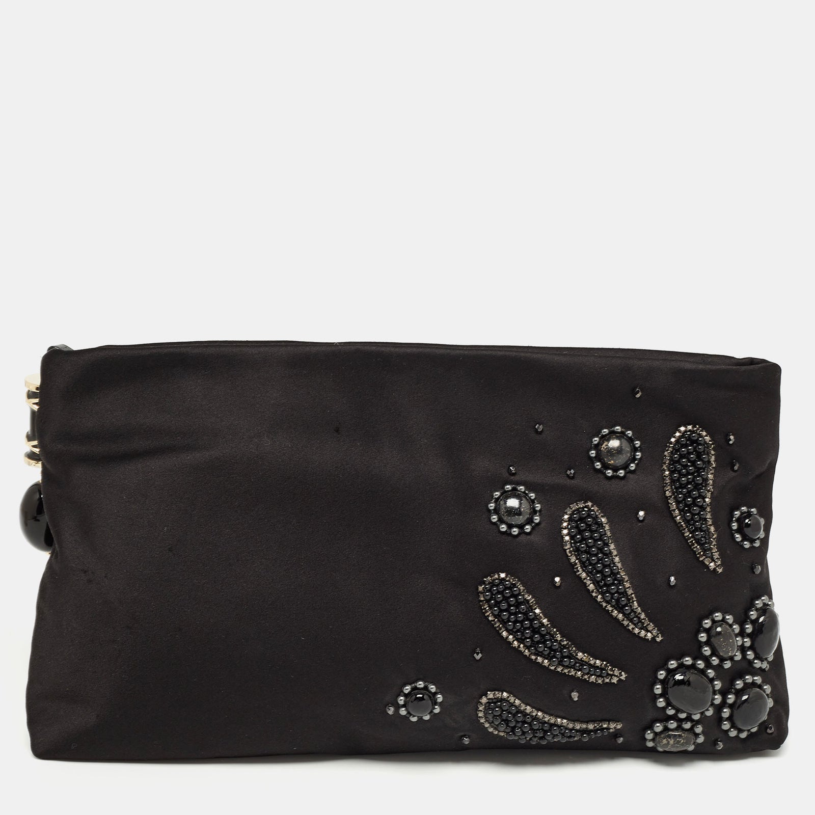 Bvlgari Black Satin Embellished Clutch