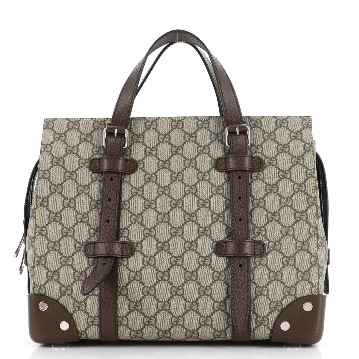 Gucci GUCCI Buckle Travel Tote GG Coated Canvas with Leather Medium