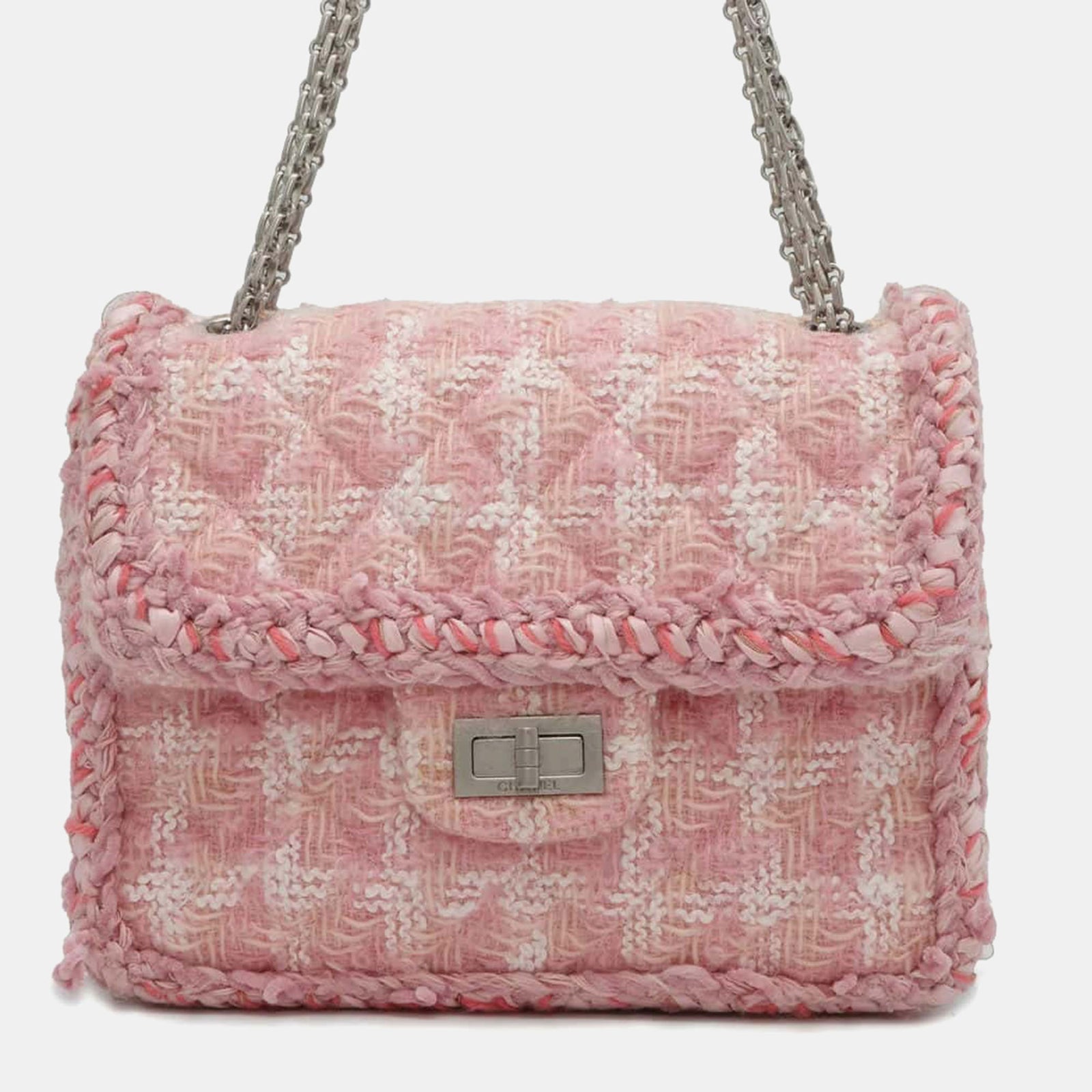 Chanel Sac à rabat carré en tweed matelassé rose réédition 2.55