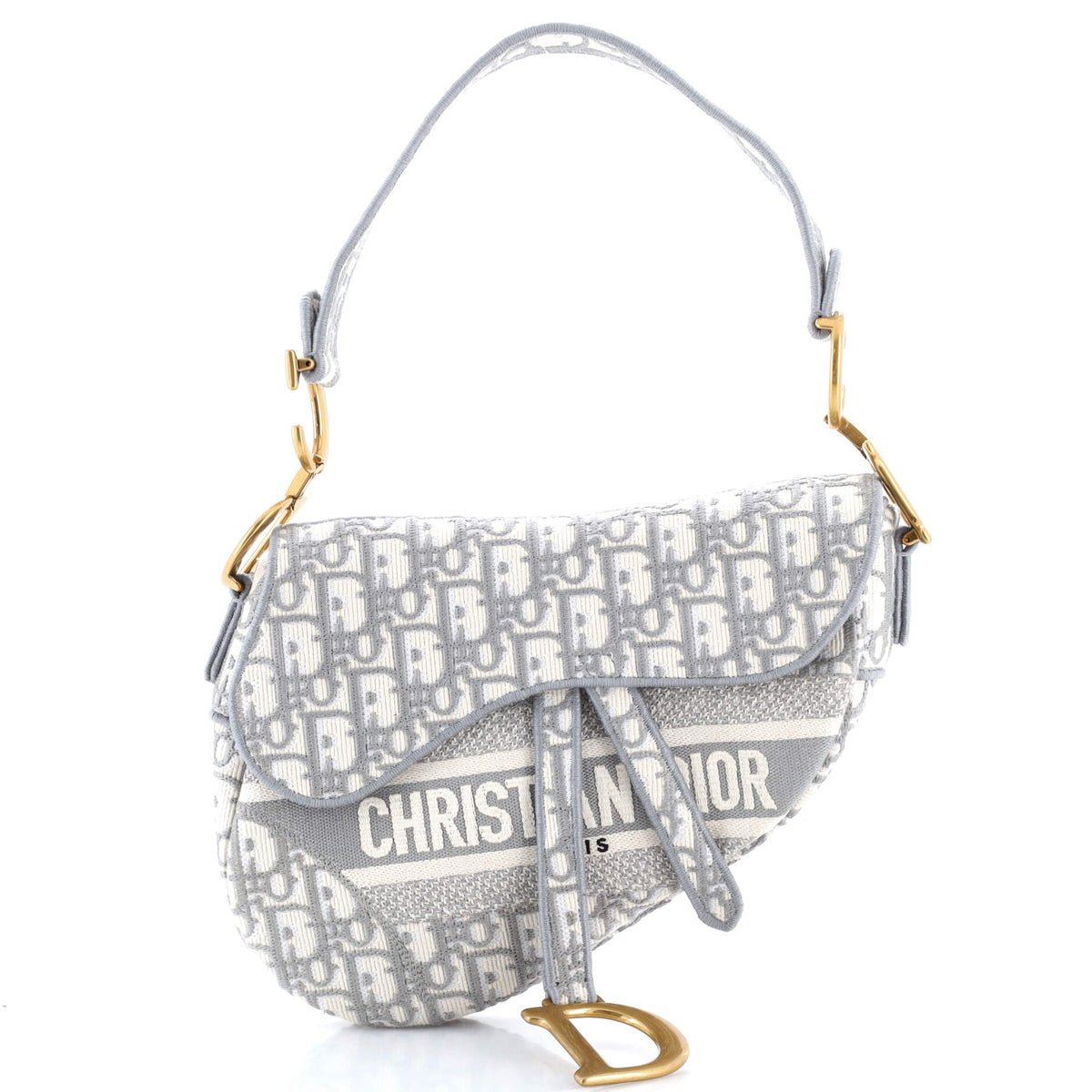 Christian Dior Saddle Handbag Logo Embroidered Oblique Canvas Medium
